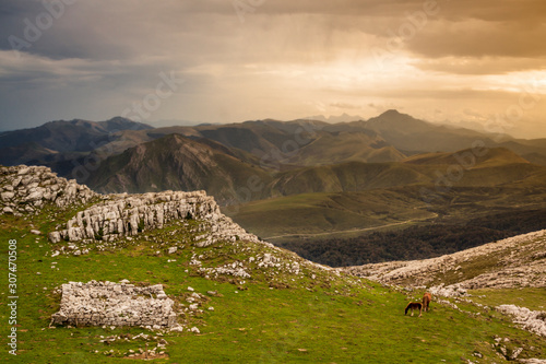 Landscape from Urkulu peak, mountains and jungle of Irati in autumn. Aezkoa and Salazar Valley in the Pyrenees, Navarra. Spain. photo