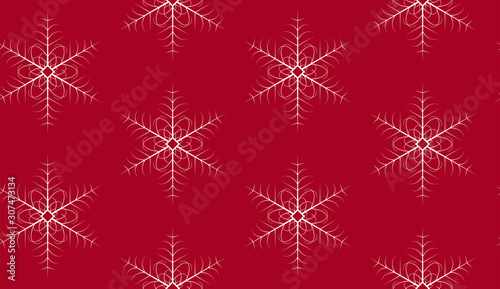 Christmas seamless pattern with snowflakes on red background.