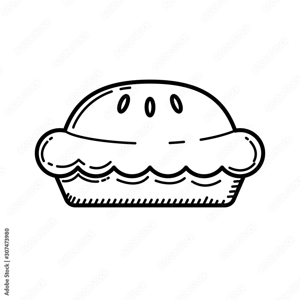 Pie vector illustration with black line hand drawn style isolated on white background Pie vector illustration with black line hand drawn style isolated on white background