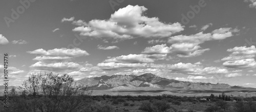 Arizona hills landscape and clouds in black and white