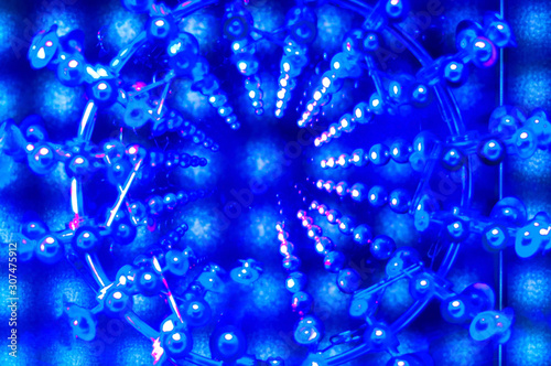 Luminous futuristic background. Blue fluorescent spheres.Trendy color. Blurred effect