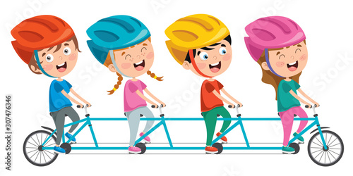 Happy Little Children Riding Bicycle