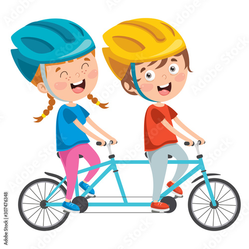 Happy Little Children Riding Bicycle