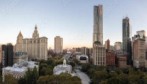 Panoramic view of Downtown New York Architecture with Civic, Res photo