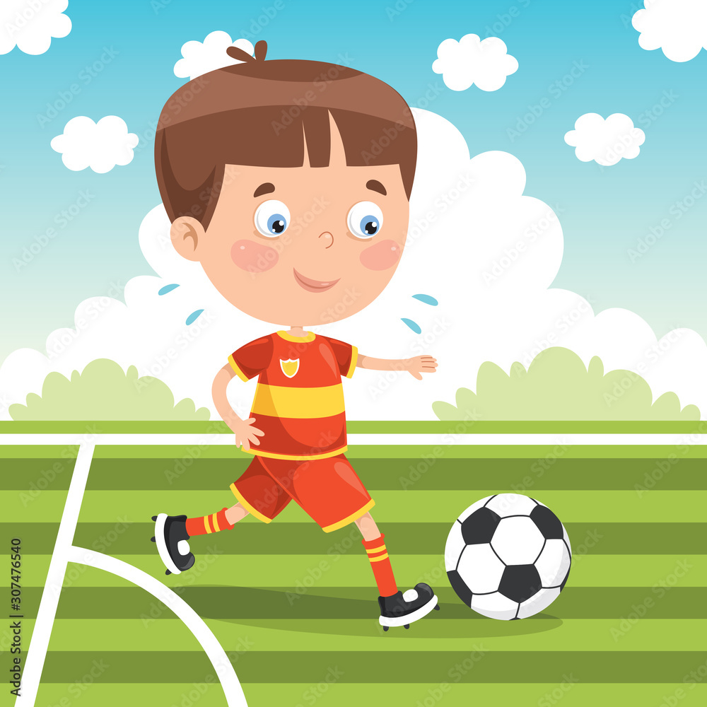 Obraz premium Little Child Playing Football Outside