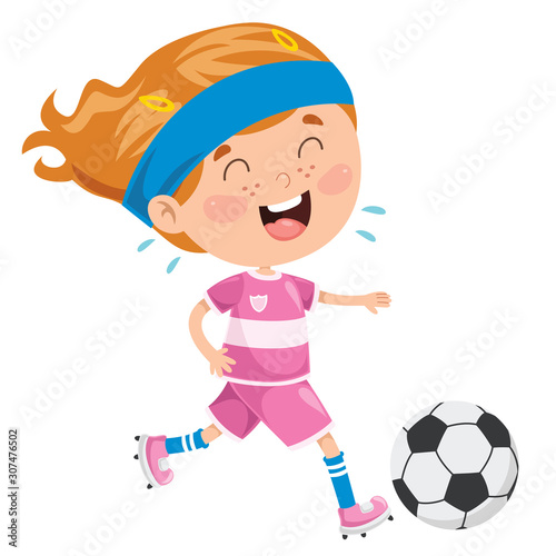 Little Child Playing Football Outside