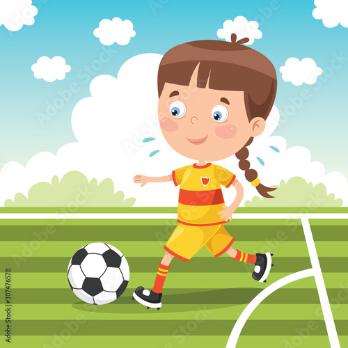 Little Child Playing Football Outside