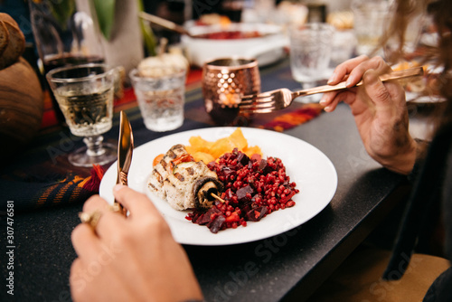 Point of view eating dinner