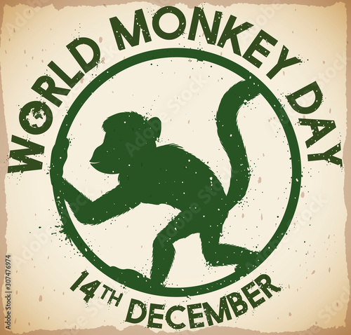 Scroll with Primate Stamp to Celebrate World Monkey Day, Vector Illustration