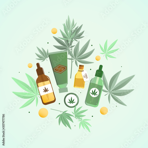 Vector hemp cosmetics and cannabidiol with hemp leaves