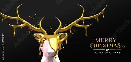 Christmas New Year 3d melted gold low poly deer