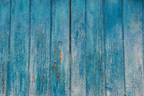 Blue wooden wall, old wood planks texture, grunge background, abstract interior design 