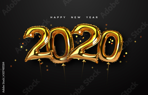 New Year 2020 gold foil balloon number card