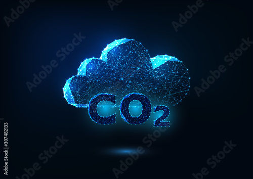 Futuristic exhaust gas emission concept with glowing carbon dioxide formula and abstract cloud