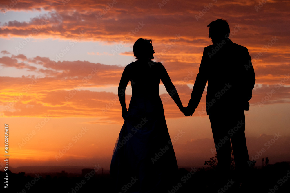 Wedding couple with Beautiful sunset