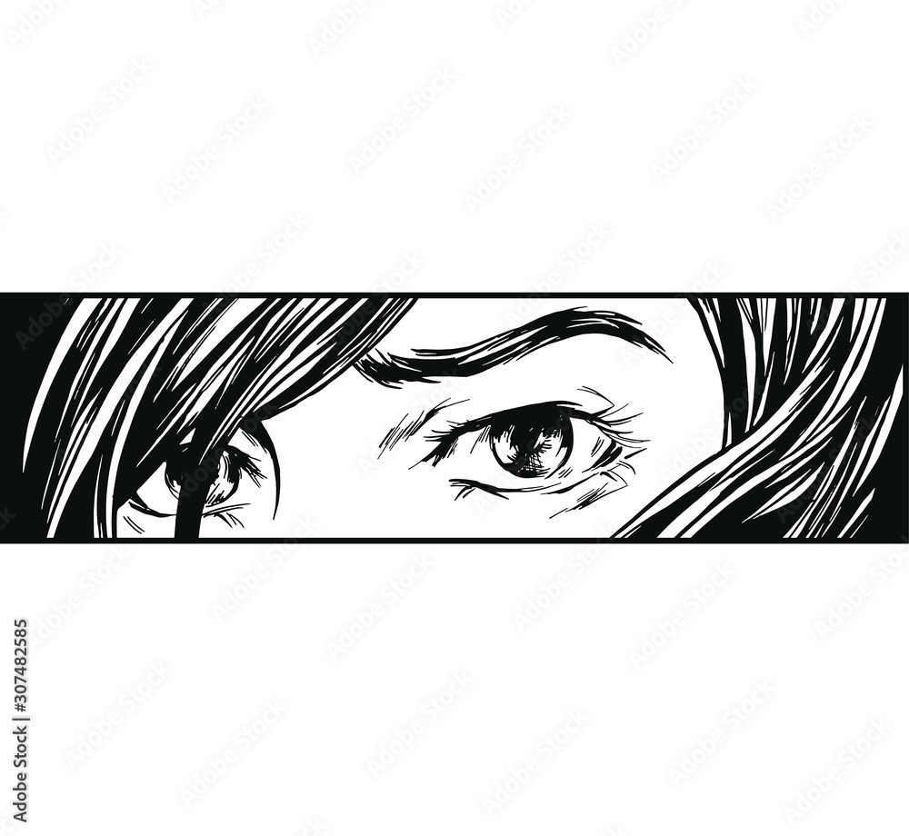 Fototapeta premium Ink drawing eyes manga illustration anime print design