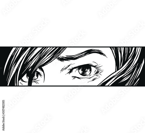 Ink drawing eyes manga illustration anime print design