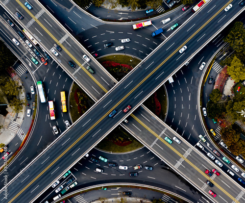 Aerial view of cars driving on elevated highway photo