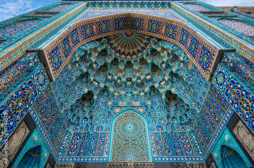 Canvas Print Mosaic decoration of entrance of one portal at Saint Petersburg Mosque in Russia