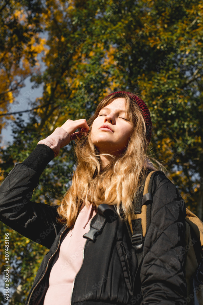 Young woman in spring forest Young woman in spring forest