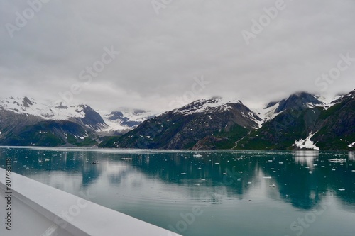 Beautiful views of mountains and teal water while Cruising Glacier Bay Alaska