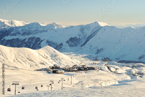 View from a height of a village in a ski resort