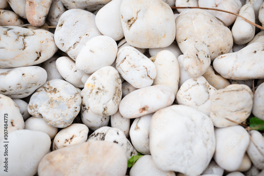 Background of white sea dry stones smoothed by waves and water. Spots of dark cracks on individual stones. Background of white sea dry stones smoothed by waves and water. Spots of dark cracks on individual stones.
