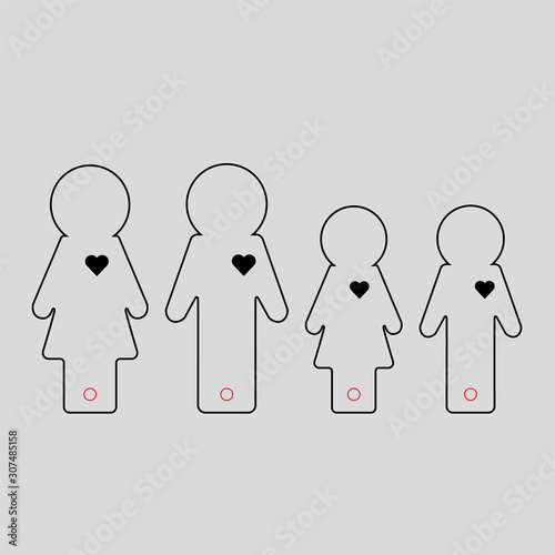 Vector illustration of a stylized image of a family. Black and white image of people.