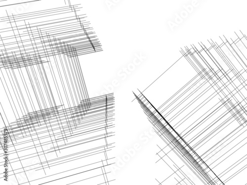 architecture building linear vector 3d illustration 