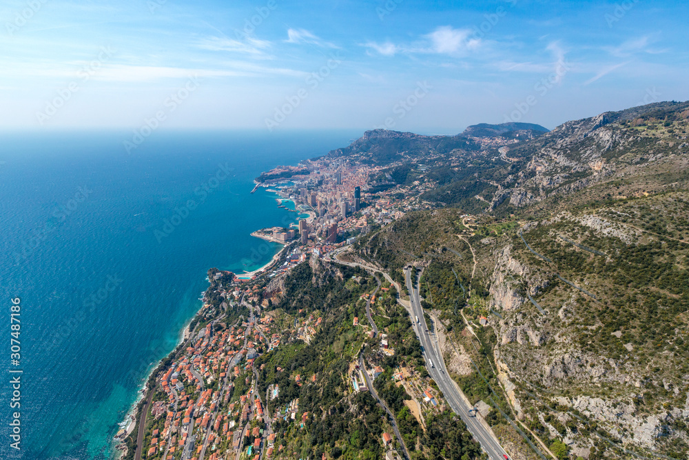 Aerial photography shot of the French Riviera coast in Monaco