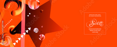 Abstract background futuristic elements on Lush Lava color banner geometric fiery orange-red gradient texture with lines