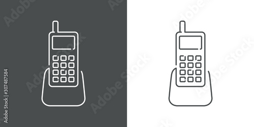 Símbolo contacto. Icono plano lineal teléfono inalámbrico en fondo gris y fondo blanco