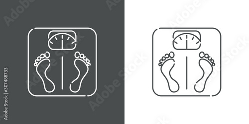 Icono plano lineal balanza de baño en fondo gris y fondo blanco