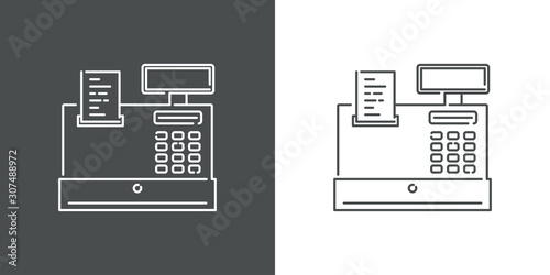 Icono plano lineal caja registradora en fondo gris y fondo blanco