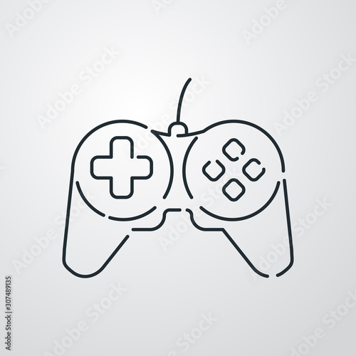 Icono plano lineal controlador de videojuego en fondo gris