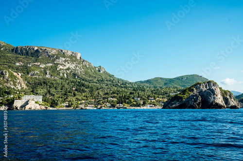 Paleokastritsa, Greece, 2018-09-03: Hilly coastline of Corfu island.