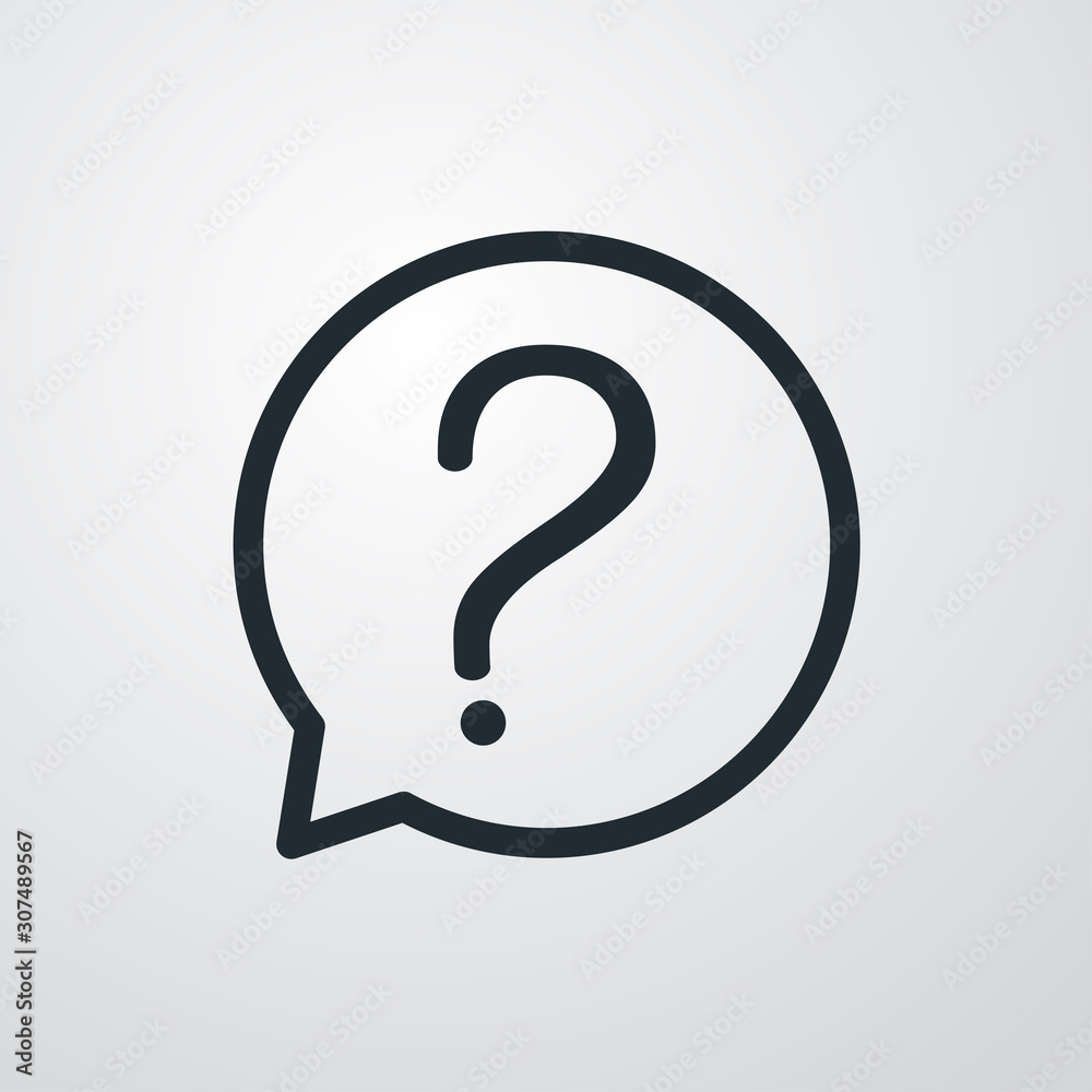Icono plano lineal símbolo de interrogación en burbuja de habla en fondo gris Icono plano lineal símbolo de interrogación en burbuja de habla en fondo gris