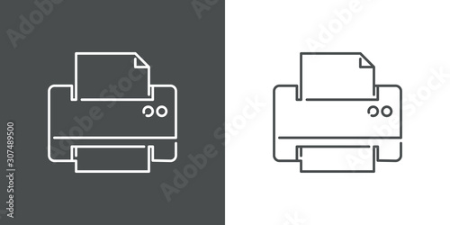 Icono plano lineal impresora en fondo gris y fondo blanco