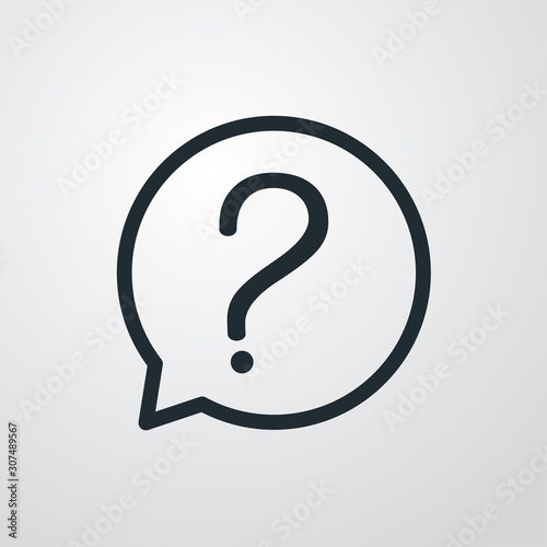 Icono plano lineal símbolo de interrogación en burbuja de habla en fondo gris
