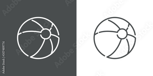 Icono plano lineal balón de playa en fondo gris y fondo blanco