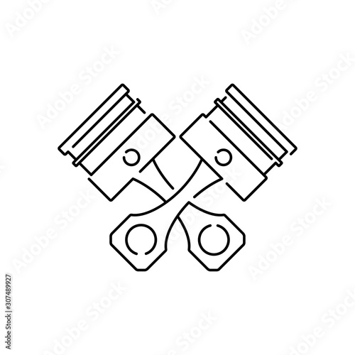 Icono plano lineal pistones de motor de coche cruzados en color negro