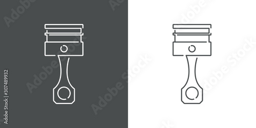 Icono plano lineal pistón de motor de coche en fondo gris y fondo blanco