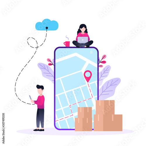 Online delivery service concept, online order tracking, shipment and delivery, Online Cargo Tracking Delivery, vector illustration for web landing page, ui, mobile app, banner template.