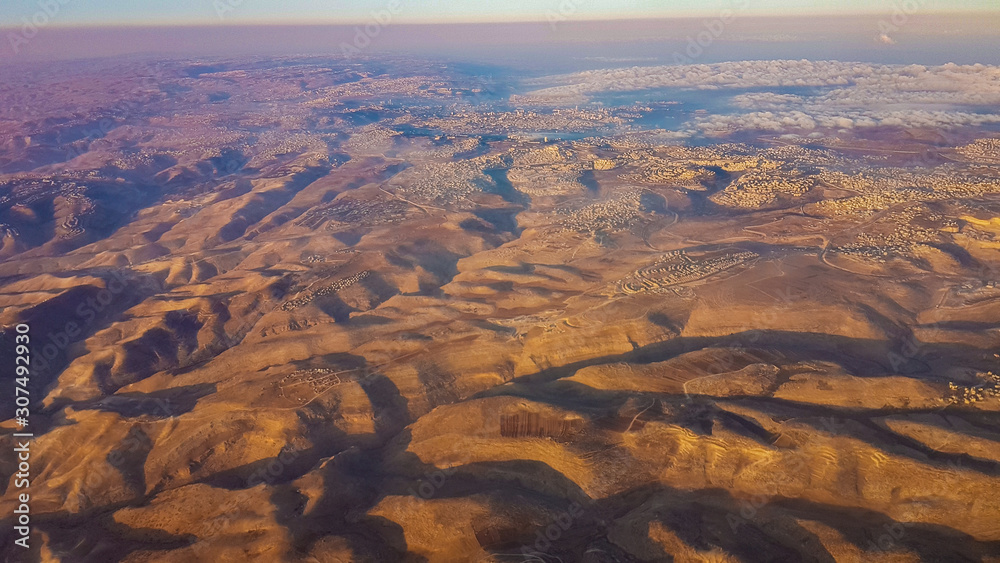 High-altitude photography of a Desert landscape.