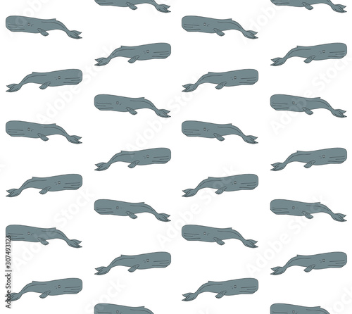 Vector seamless pattern of hand drawn doodle sketch sperm whale cachalot isolated on white background