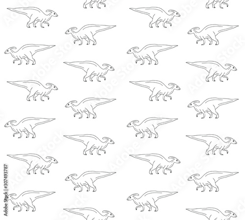 Vector seamless pattern of hand drawn doodle sketch parasaurolophus dinosaur isolated on white background