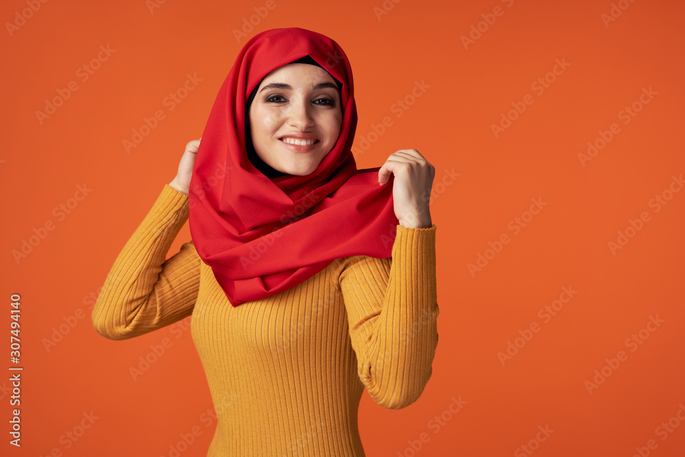 portrait of young woman in red dress portrait of young woman in red dress