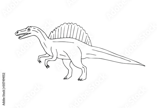 Vector hand drawn sketch doodle spinosaurus dinosaur isolated on white background