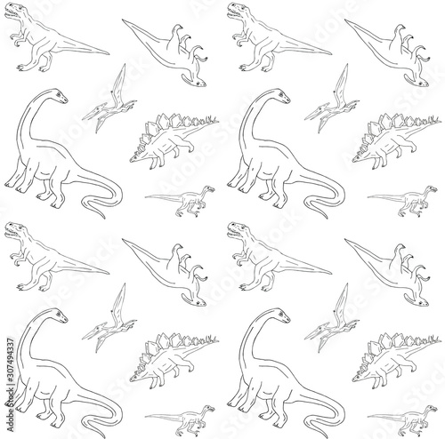 Vector seamless pattern of hand drawn doodle sketch dinosaurs isolated on white background