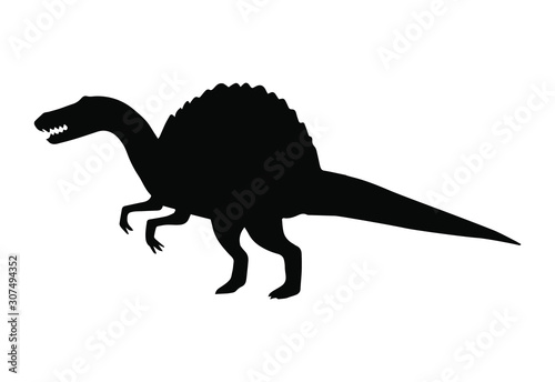 Vector black spinosaurus dinosaur silhouette isolated on white background © Sweta